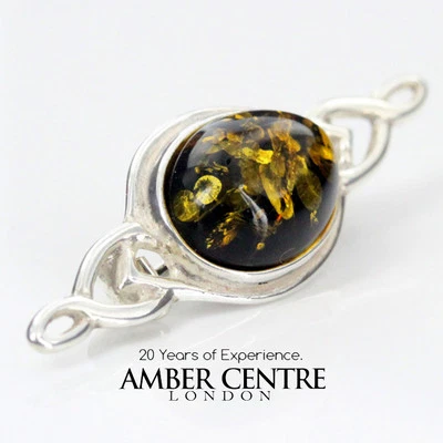 HANDMADE GREEN GERMAN BALTIC AMBER IN 925 SILVER SETTING BROOCH BD034 RRP£45!!! - Image 1 of 4