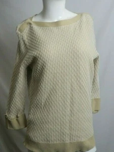 Karen Scott Sweater Size Medium Tan and White 3/4 Sleeves w/ Button Top - Picture 1 of 8