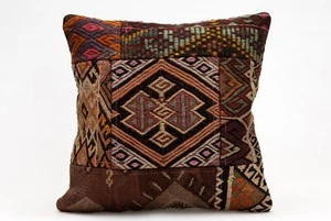 Patchwork Kilim Pillow, 16”x16”, Turkish Handmade Pillow, Decorative Sofa Pillow - Picture 1 of 4