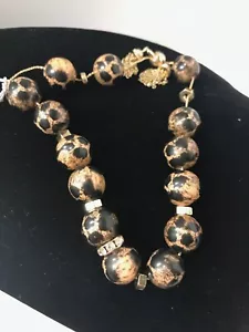 Bracciale Perline Leopardate Designer Lane Bryant, con Distanziali Tono Oro, Regolabile - Foto 1 di 4