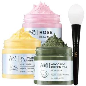 ANAI RUI Turmeric Vitamin C Clay Mask -Rose Facial Mask -Avocado Green Tea Mu... - Picture 1 of 9