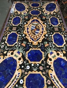 Lapis Lazuli Inlay Tabletop – Heraldic Gemstone Panel with Royal Crest - Picture 1 of 11