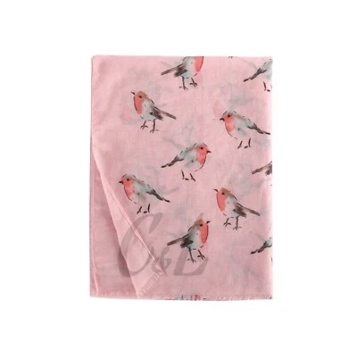 Robin Bird Print Scarf Christmas Collection Light Wight Shawl Wrap