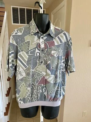 富尔顿街头衬衫作品花卉抽象带腰带衬衫男式 L 美国制造 — 第 1/4 张图片