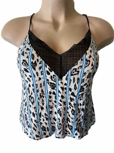 Canotta Victoria’s Secret Camicia Leopardata Stampa Animalier Blu Pizzo Taglia Large - Foto 1 di 3