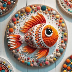30cm Metal Wall Plaque Crocheted Fish Print Beach House Ornament Nautical Decor - Picture 1 of 9