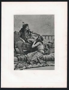 Tappeto pelliccia di tigre Sarah Bernhardt come Cleopatra 1892 incisione stampa arte antica - Foto 1 di 4
