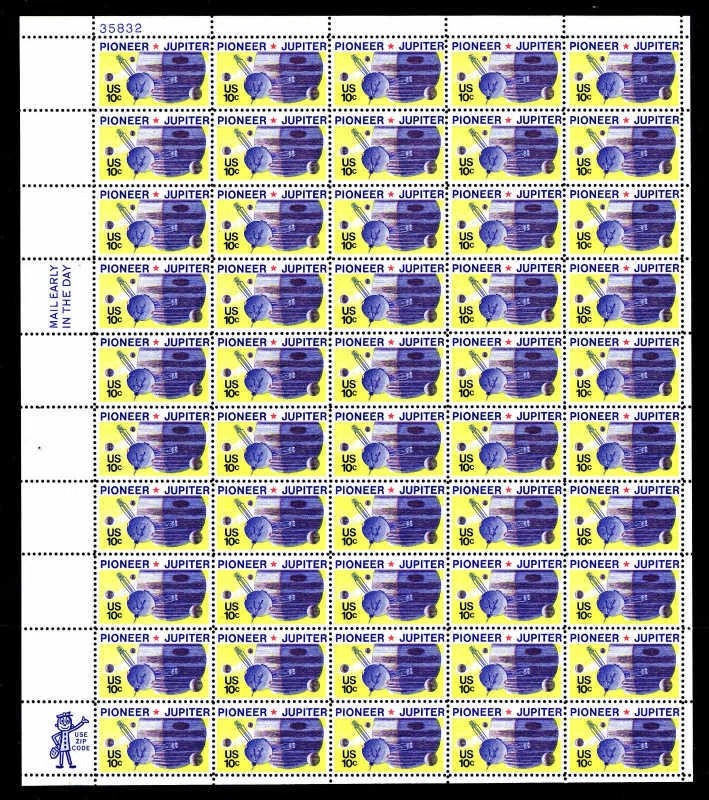 US Stamp - 1974 Pioneer 10 Passing Jupiter - 50 Stamp Sheet #1556 - Image 1 of 1