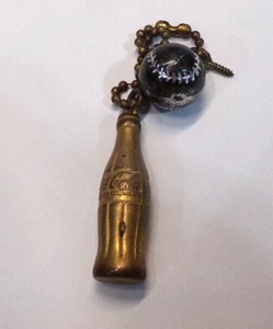 Vintage Brass Metal COCA COLA Keychain Coke Key Chain & Baseball - Picture 1 of 4