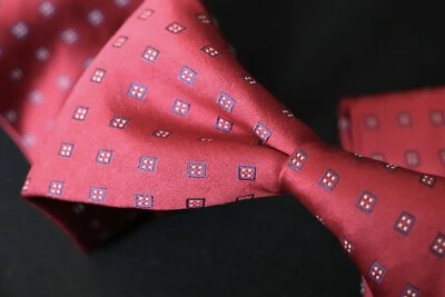 Luigi Borrelli Napoli Italia Verdadero Rojo Azul Jacquard Satinado Seda Limpio Geométrico 3fl* Foto 1 de 4