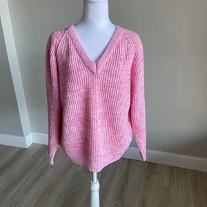 Heather Pink Vintage V Neck Sweater Women's Large Barbie Cottage Cabin Soft 90's - Picture 1 of 7