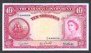 BAHAMAS 10 CHELINES (1953) ~ P-14c ~ DULCES-BETHEL FIRMAS EXTREMADAMENTE FINAS - Imagen 1 de 2