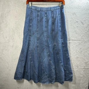 Studio West Blue Denim Patchwork A-Line Maxi Boho Western Hippie Skirt NEW Sz L - Picture 1 of 7