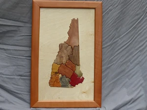intarsia wood map,New Hampshire,art,home,office,hardwood,exotic wood,carving,woo - Picture 1 of 3
