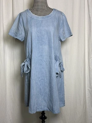 Loveriche Chambray Blue Distressed Side Tie Shift Dress Size Medium - Image 1 of 4