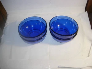 Set Of Four Vintage Cobalt Blue Glass Cereal  Bowls 6” - Picture 1 of 2