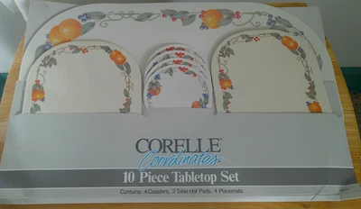 Винтажный новый из старых запасов Corelle Coordinates Изобилие Узор 10 Шт. Набор Ковриков Фрукты - Изображение 1 из 3