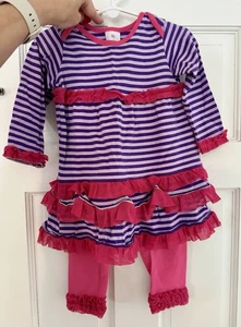 Hanna Andersson Girls 2-Piece Purple & Pink Dress/Legging Set W/Ruffles Sz. 80 - Picture 1 of 10