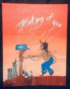 VINTAGE Lee Mitchell Navajo Künstler ORIG signiert 14x18 Gemälde Thinking Of You - Bild 1 von 1