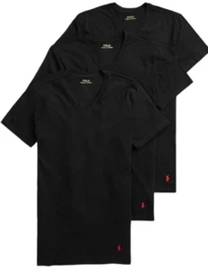 NEW Polo Ralph Lauren T-Shirts 3 Pack L XL Black Red Logo V-Neck Cotton XX - Picture 1 of 8