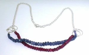 35 Carat Faceted Graduated Ruby Sapphire Bead 16 Inch Choker Sterling Necklace - Picture 1 of 2