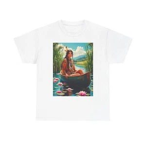 Camiseta Pin-up Indian Maiden In A Canoe, arte vintage de pastel de queso nativo americano - Imagen 1 de 25