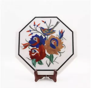18'' white marble table top center coffee inlay lapis antique stone decor w28 - Picture 1 of 4
