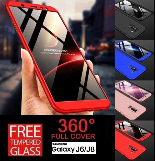 Funda híbrida completa 360° para Samsung Galaxy J8 J6 (2018) + cubierta de vidrio templado Foto 1 de 2