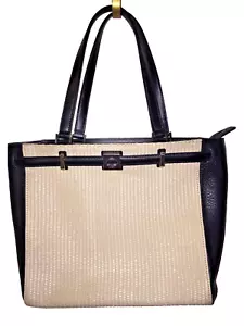 NWOT KATE SPADE NY RARE BONE WICKER/BLACK LEATHER SHOULDER BAG TOTE PURSE - Picture 1 of 11