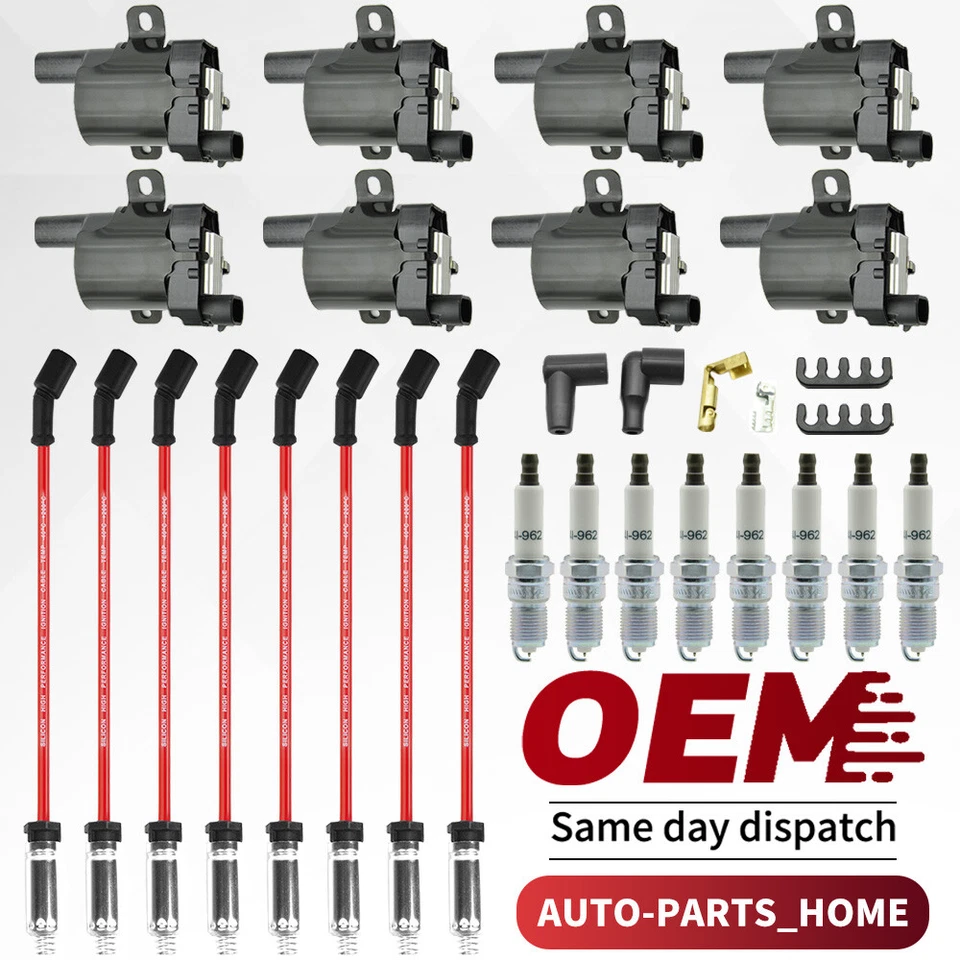 Paquete de 8 bobinas de encendido + bujía + juego de cables para Chevy Silverado 1500 2500 GMC UF262 Foto 1 de 4