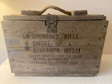 RARE Vintage Military Wood Ammo Crate Box Smoke Grenades Ammunition Rope Handle