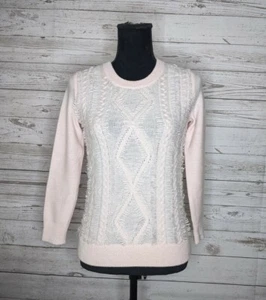 J. Suéter Crew Millennial Rosa Tejido con Cable Flecos Lana Merino para Mujer XS - Imagen 1 de 8