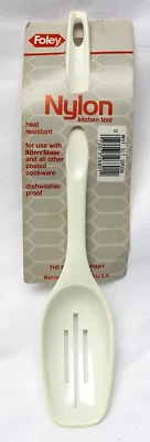 Vintage Foley White Nylon Slotted Spoon 11" Heat Resistant Dishwash Safe USA NOS - Image 1 of 4