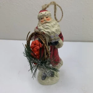 Babbo Natale Ornamento Vecchio Mondo Mica Juta Appendiabiti Corona Finta Altezza 4 3/4" - Foto 1 di 9