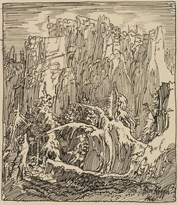 E. STEPPES (1873-1968), Felsmassiv im alten Wald,  1916, Feder Symbolismus - Picture 1 of 4