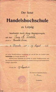 Alemania, 1912, certificado universitario vintage - universidad de negocios, Leipzig - Imagen 1 de 4