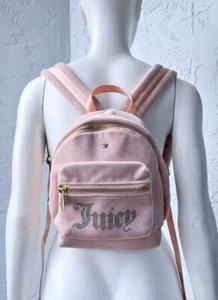 Juicy Couture Obsession Velour Small Bling Backpack Powder Blush Pink Rhinestone - Picture 1 of 6