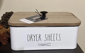 Rae Dunn Dryer Sheets Container Wooden Top Tin Base Brand New  - Picture 1 of 6