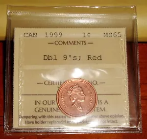 ICCS MS65 - Canada 1999 Doubled 9's Penny One 1 Cent Doubled Nines (XHZ 332) - Picture 1 of 2