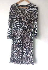 Animal Print Slinky Jersey Dress with Hi - Lo 'Flounce' Fril Hemline UK 14 EU 42 - Picture 1 of 9