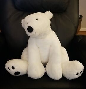 Toys R Us White Polar Bear Plush 18" Stuffed Animal Black Paw Prints Floppy Sits