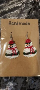 Pendientes con cuentas de muñeco de nieve hechos a mano - Imagen 1 de 1
