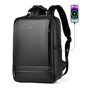 Business Mens Genuine Leather School Backpack Laptop Travel Waterproof Bag 6019 - Picture 1 of 15