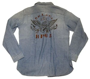 $165 Polo Ralph Lauren Mens Denim Jean Motorcycle Moto Eagle Button Shirt Small - Picture 1 of 3