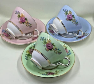 JUEGO DE 3 TAZAS DE TÉ Y PLATILLOS PORCELANA DE HUESO TAYLOR & KENT LONGTON INGLATERRA DE COLECCIÓN - Imagen 1 de 17