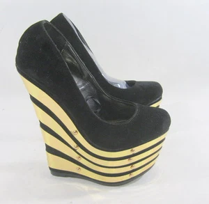 Zapatos negros/dorados de 6,5" de tacón de cuña alto con plataforma de 2,5" punta redonda para mujer talla 7,5 - Imagen 1 de 5