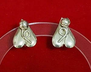 1940s Native American Screw back Handmade Leaf Earrings-Vintage Sterling Silver - Picture 1 of 4