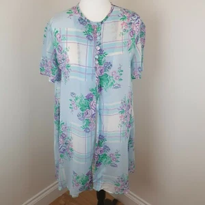 Vintage Womens Ladies Top Blouse Tunic Size 16 18 Floral Light Blue Short Sleeve - Picture 1 of 12