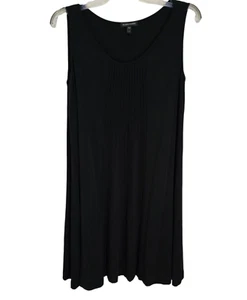 Eileen Fisher Womens Black Pleated Front Sleeveless Silk Dress Scoop Neck Size L - Picture 1 of 11