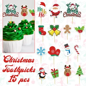 Navidad Comida Diversión Cóctel Palos Pincho Tartas Cupcake Sandwich Bufé Topper - Imagen 1 de 12